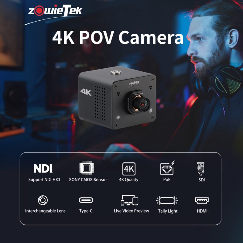 Capture every angle with Zowietek 4K NDI POV camera AF model—compact and powerful, built for standalone live broadcast with HDMI/SDI/UVC output.