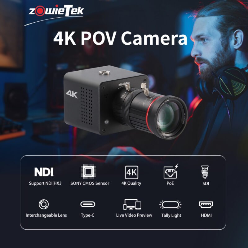 Capture every angle with Zowietek 4K NDI POV camera—compact and powerful, built for standalone live broadcast with HDMI/SDI/UVC output.