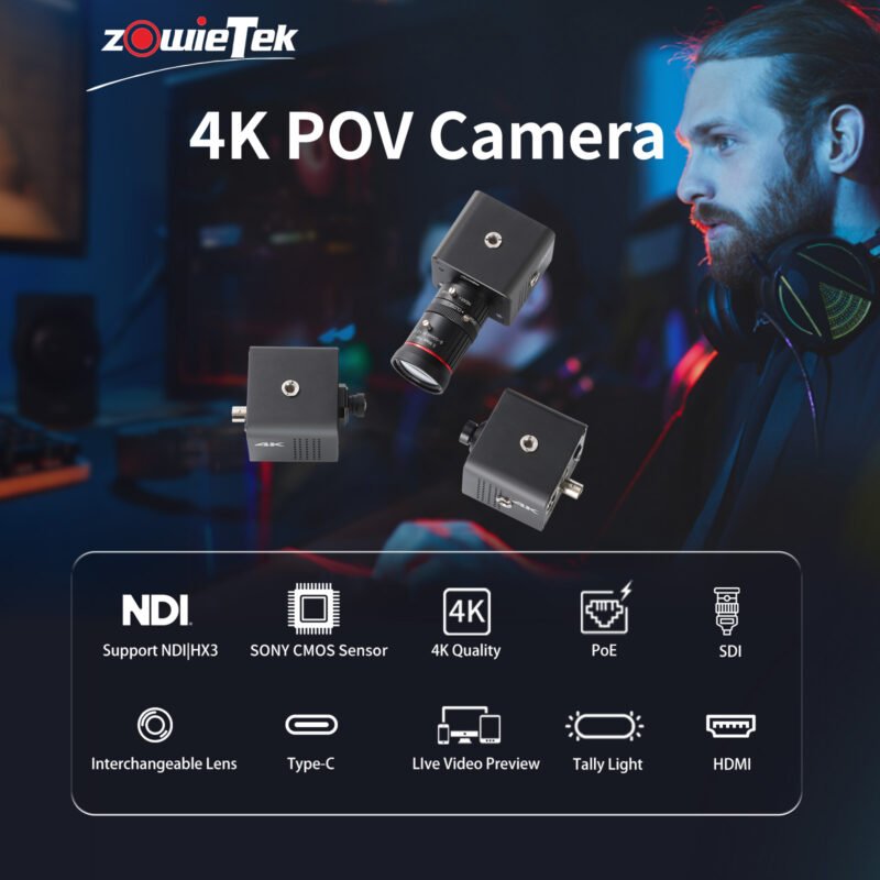 Capture every angle with Zowietek 4K NDI POV camera—compact and powerful, built for standalone live broadcast with HDMI/SDI/UVC output.