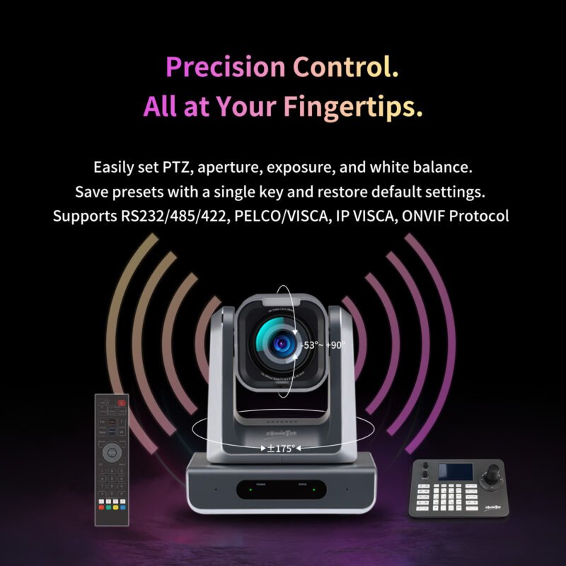ZowiePTZ is Zowietek’s latest 4K PTZ camera with NDI®|HX3, SDI and HDMI, delivering crisp 4K video, offering 12X, 18X, and 25X optical zoom for live production.