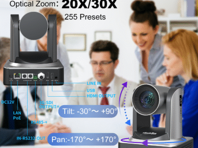Zowietek NDI PTZ camera with AI auto tracking, 20X zoom, NDI HX3, Full HD 1080p60 for live streaming and video production
