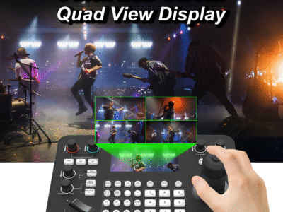 PTZ Keyboard Controller with Built-in 5-Inch LCD for Quad-Camera Monitoring