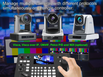 Zowie PTZ Keyboard Controlling Multiple Cameras with Different Protocols