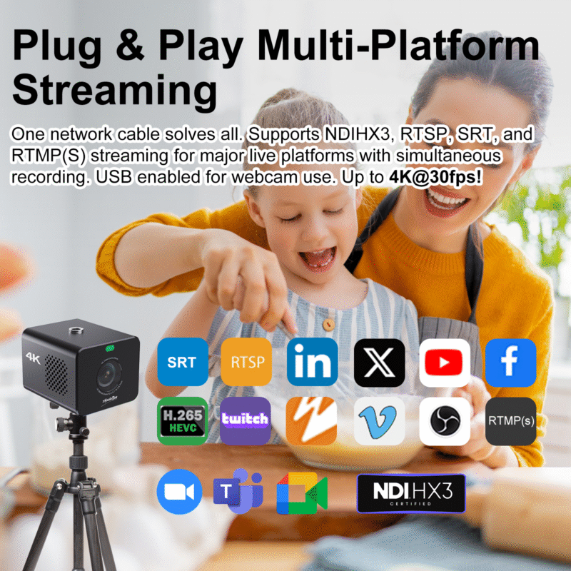 4K POV Camera NDI|HX3, ZowieCam, Auto Focus, HDMI & SDI Output, 3X Optical Zoom, Compact Size, Flexible Control, Tally Light, PoE/USB-C Power, TF/NAS Record, Professional Live Streaming POV Camera