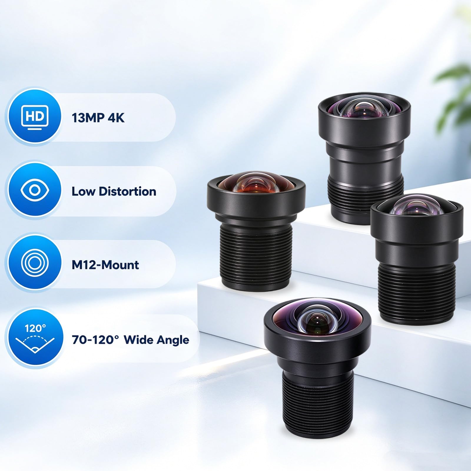 4-Pack 13MP Low Distortion M12 Lens Kit, 70°–120° Wide Angle - Image 9