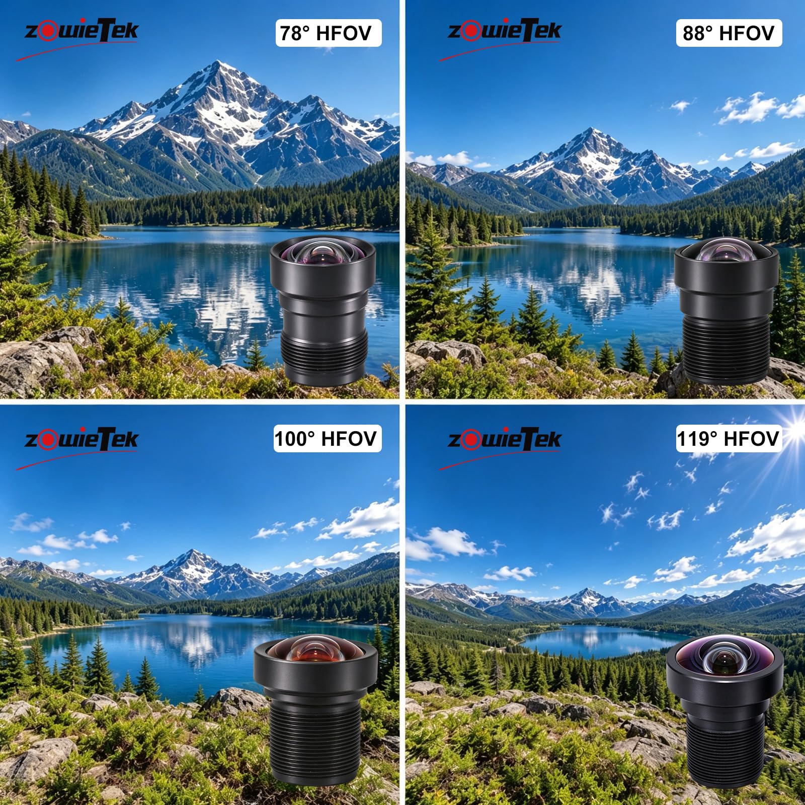 4-Pack 13MP Low Distortion M12 Lens Kit, 70°–120° Wide Angle - Image 6